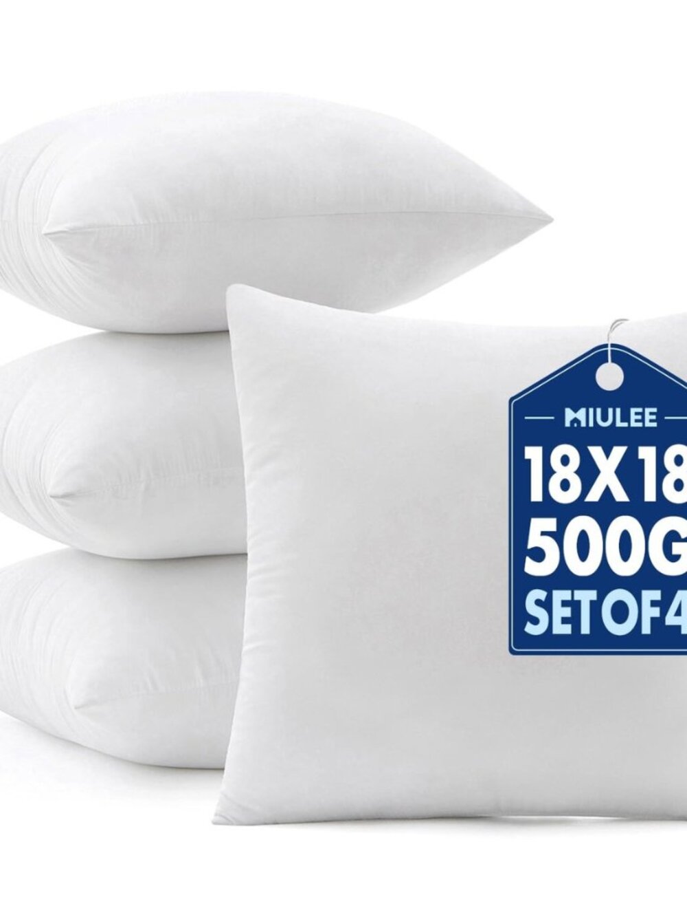 18x18 Pillow Inserts 4 Pack, 100% Virgin Fiber Filling Throw Pillows